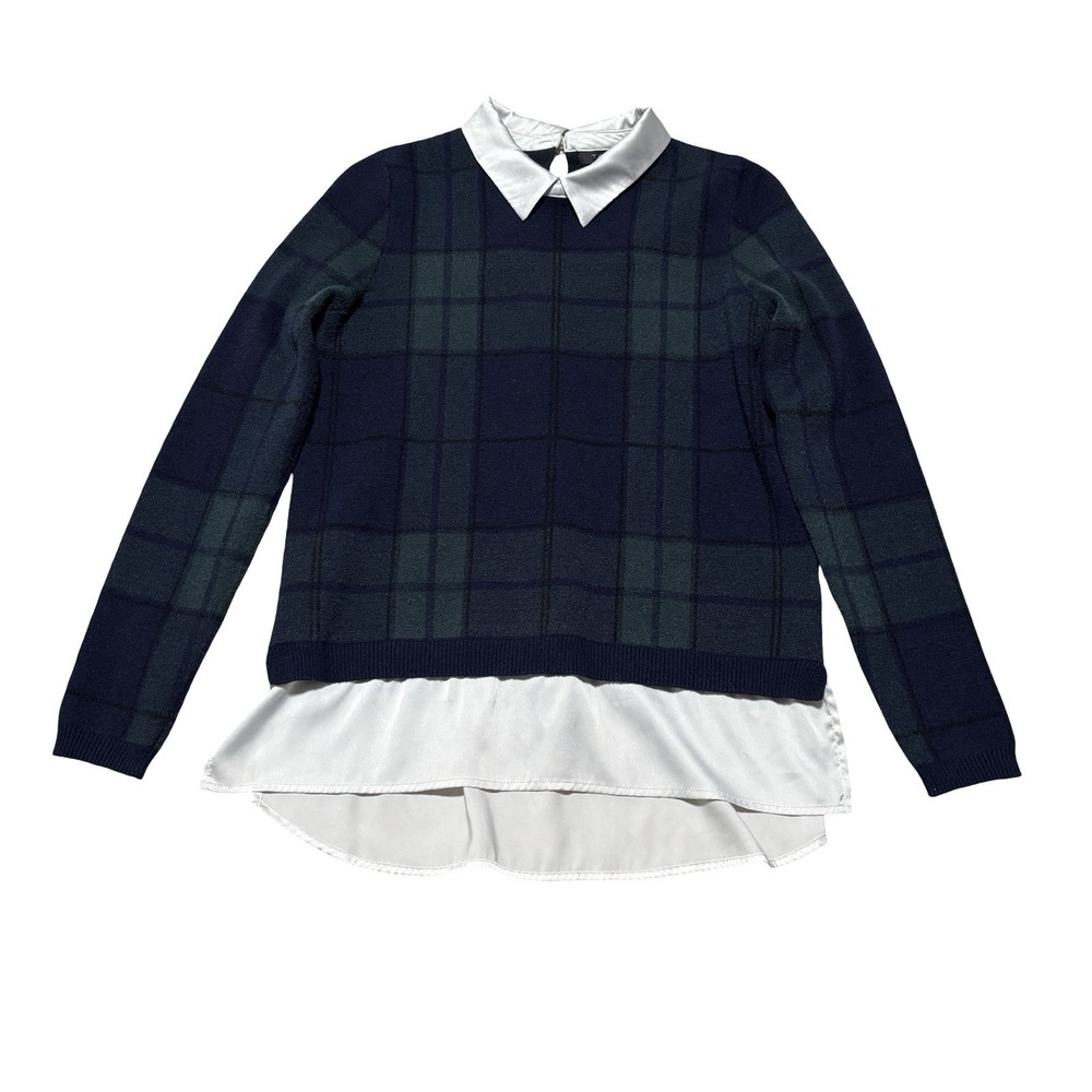 Tahari Women's Preppy Academia Old Money Plaid Layered Collared Sweater M 18x27‎
